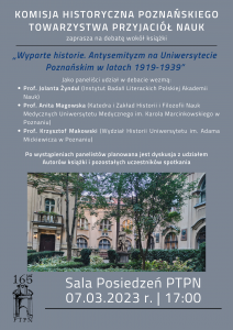 „Wyparte historie. Antysemityzm na Uniwersytecie Poznańskim w latach 1919-1939” @ Mielżyńskiego 27/29 Poznań