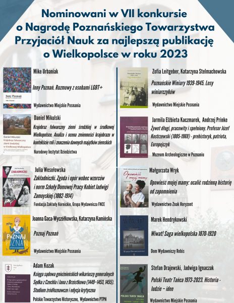 Nominowani w VII konkursie o Nagrodę Poznańskiego Towarzystwa Przyjaciół Nauk za najlepszą publikację o Wielkopolsce w roku 2023