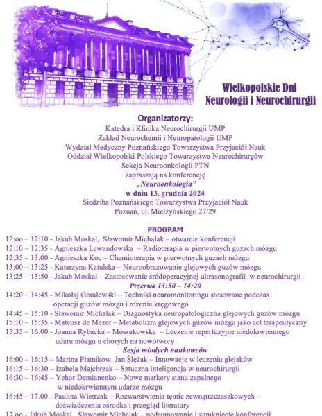 Konferencja – „Neuroonkologia” Wielkopolskie Dni Neurologii i Neurochirugii – 13.12.2024